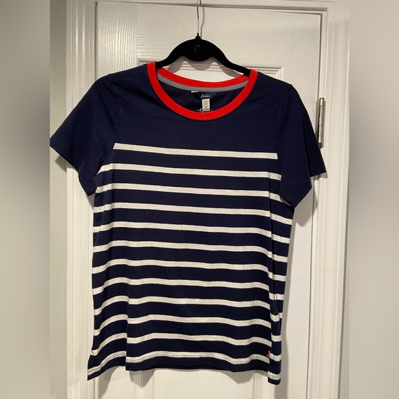 NWT Joules Size 4 Navy Blue Nautical Stripe Red Crew Neck Short Sleeve Tee Shirt - Picture 1 of 12